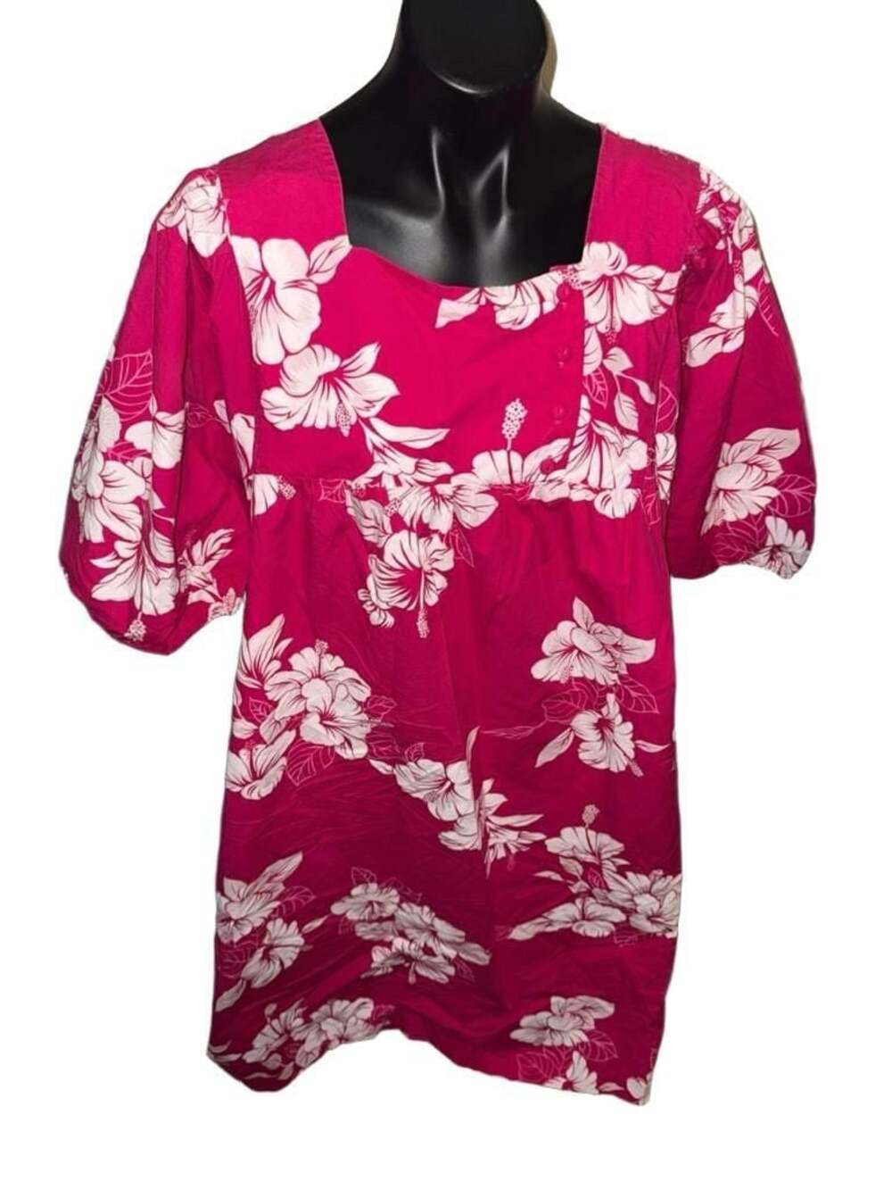 Hilo Hattie Hawaii Pink Floral Hawaiian Muumuu Dress Puff Sleeve L